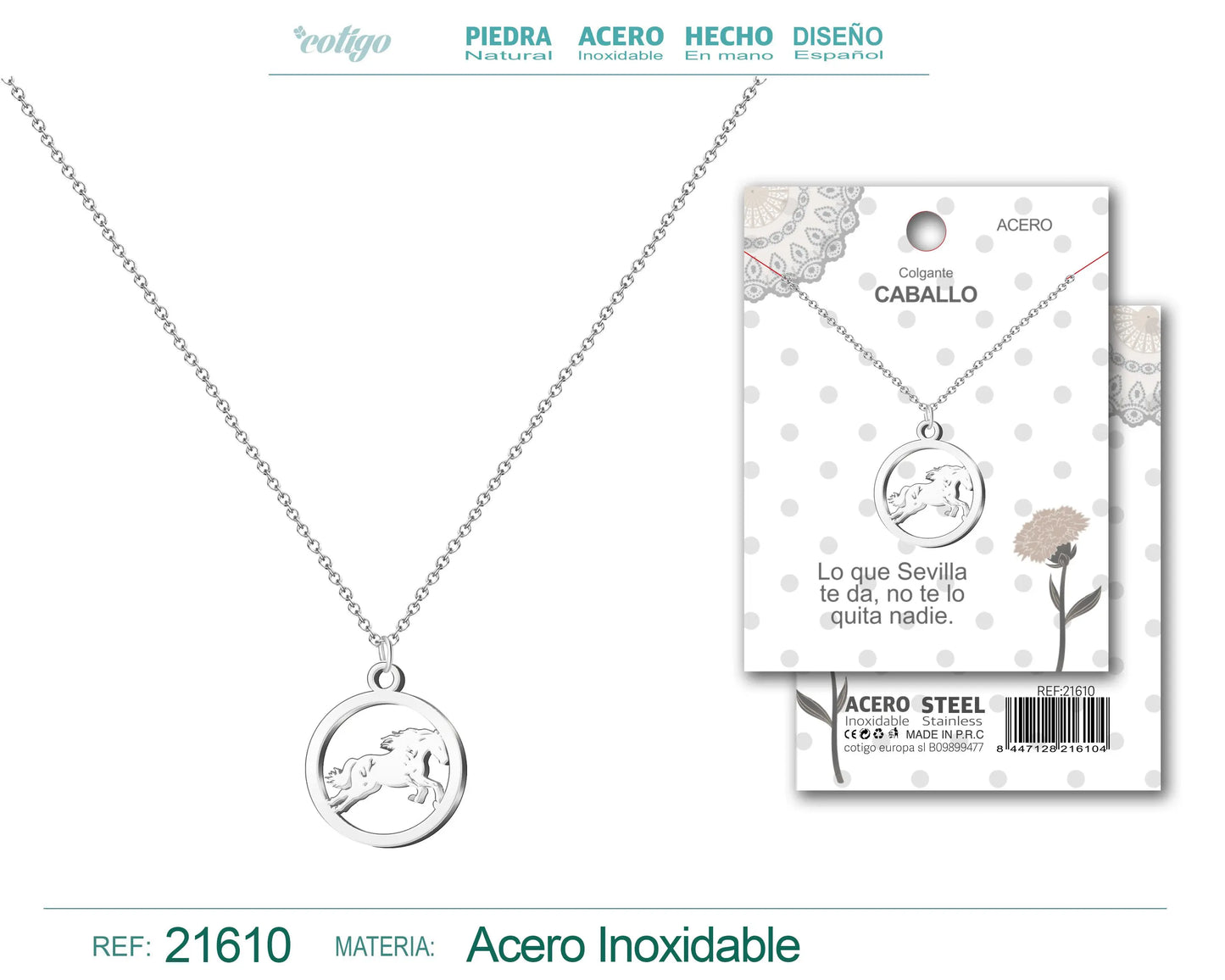 Colgante Caballo Acero Plateado - cotigo