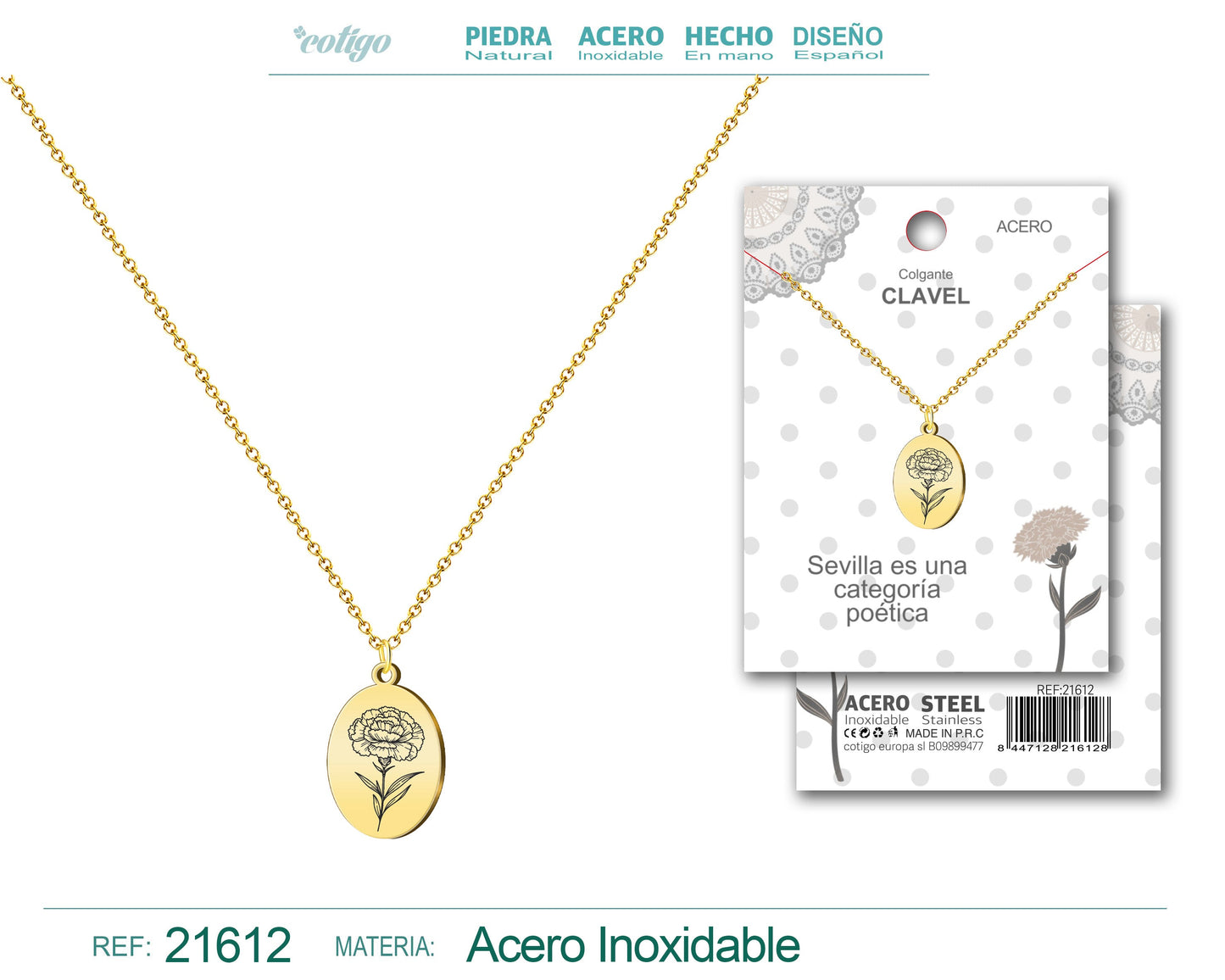 Colgante Clavel Acero Dorado