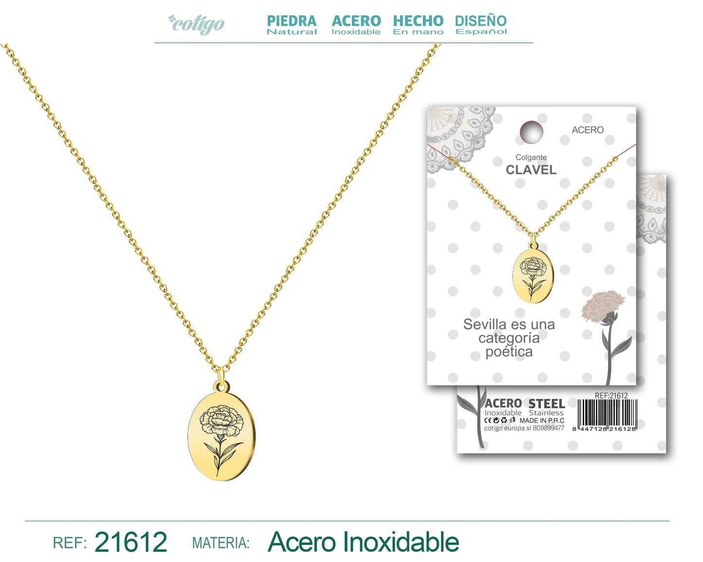 Colgante Clavel Acero Dorado - cotigo