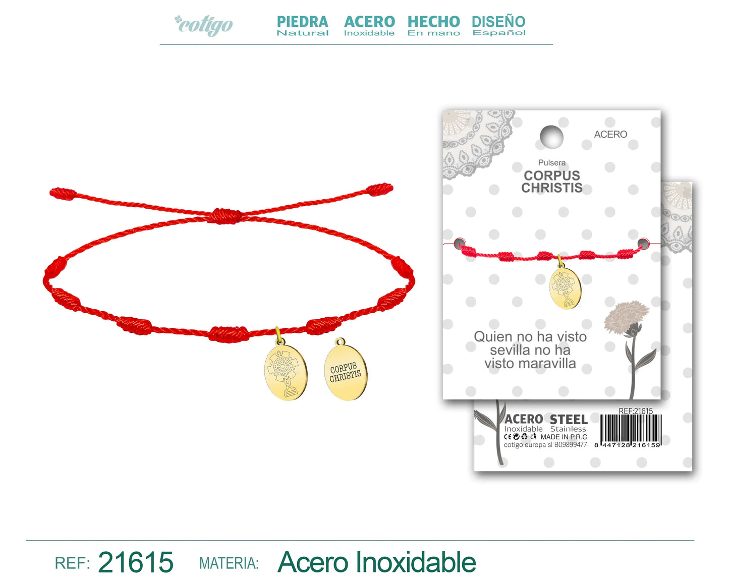 Pulsera 7 nudos con Corpus christis Acero Dorado - cotigo