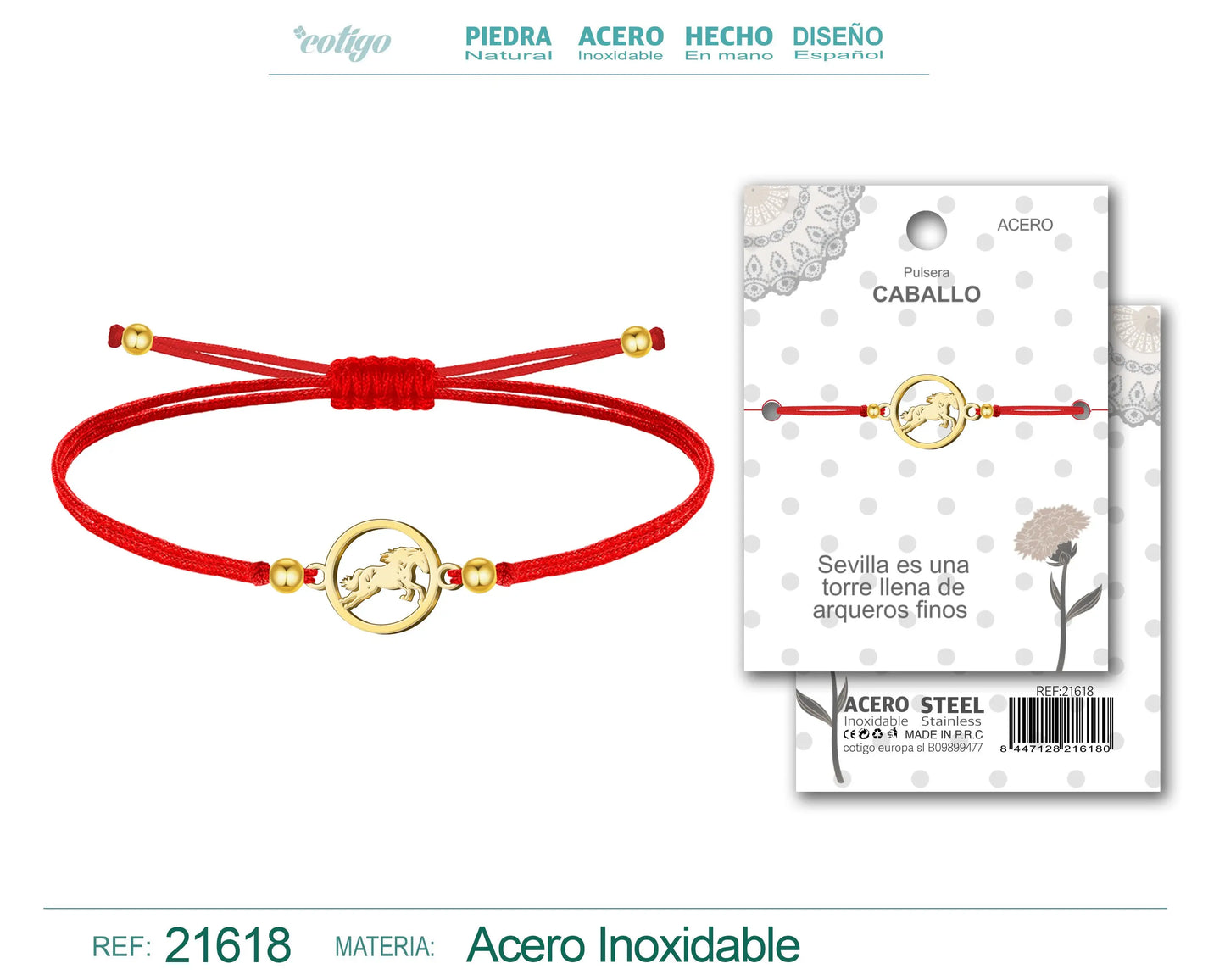 Pulsera Hilo encerado con Caballo Acero Dorado - cotigo