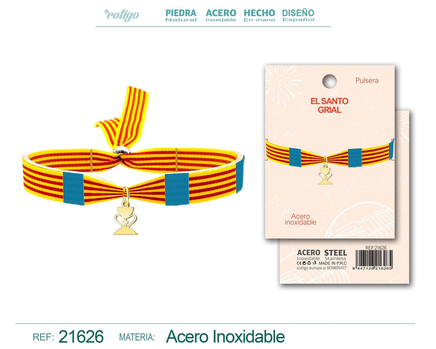 Pulsera Bandera Valencia con colgante el Santo grial Acero Dorado - cotigo