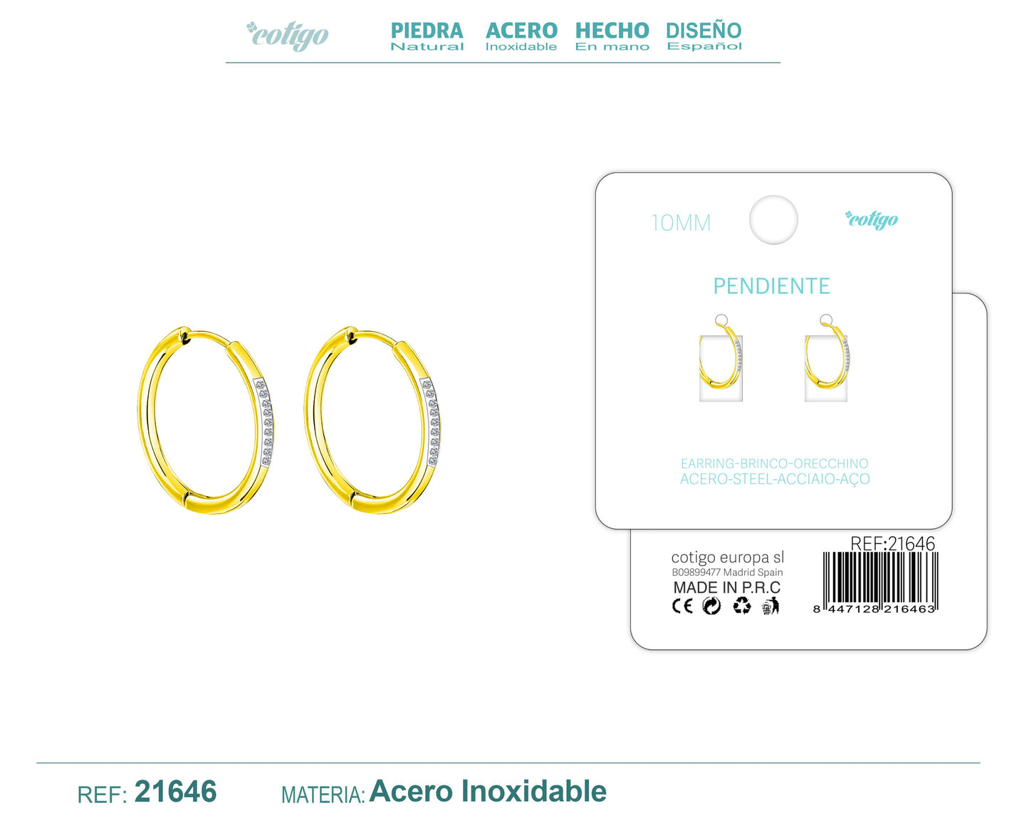 Aro acero 10mm Dorado con Circonita Transparente