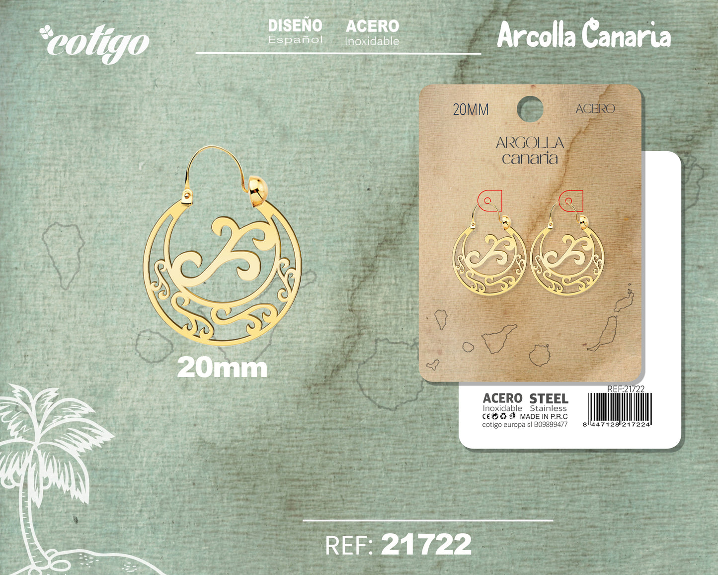 21722 Argolla Canaria 20mm Acero Dorado