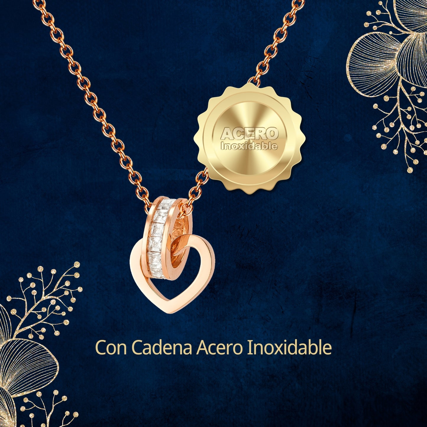 Collar Acero y colgante Cobre con Piedra Circonita para Regalar a Amor