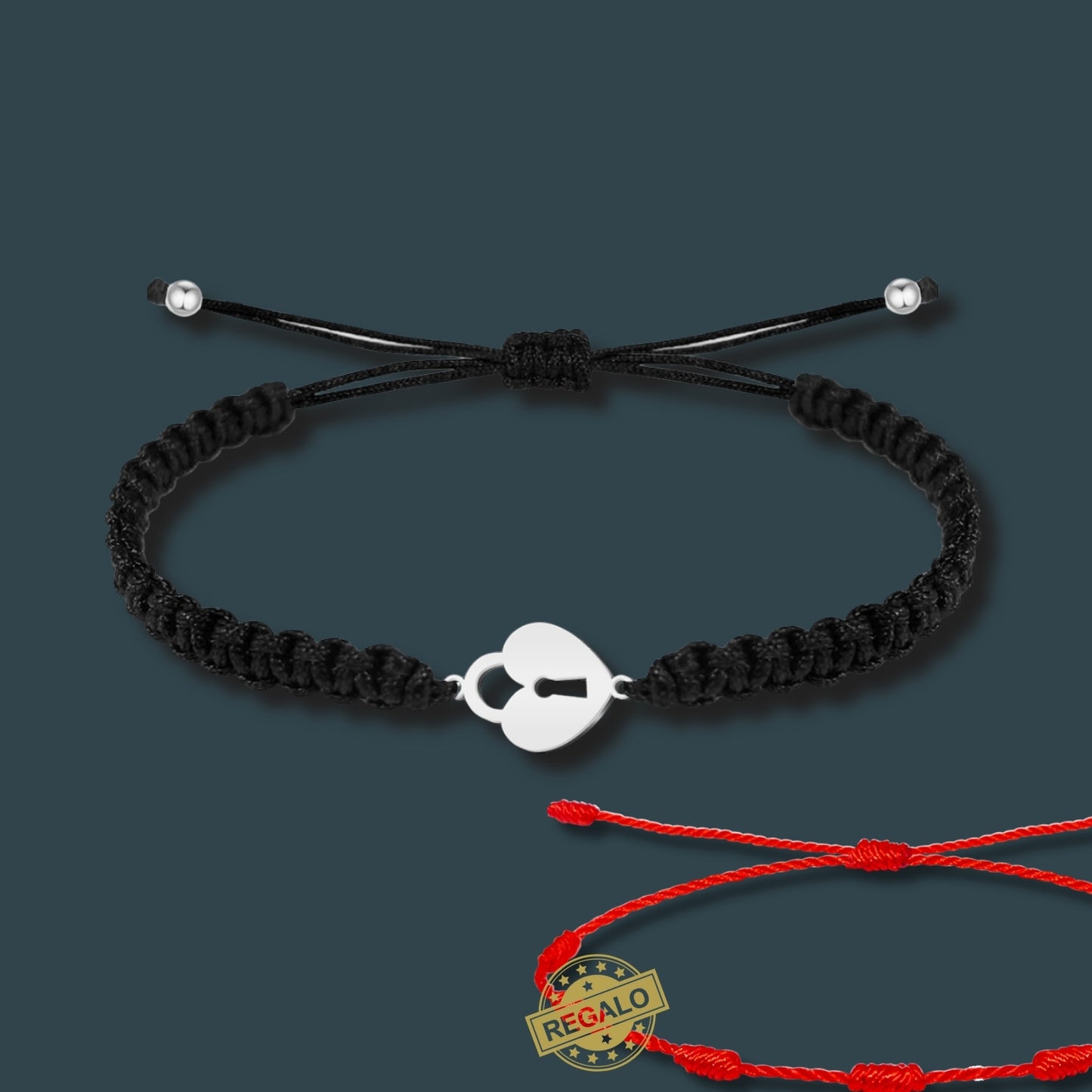 ✨Pulsera de Hilo Trenzado Hecha a Mano 🧵 con Amuleto de Suerte y Protección 🍀 Acero Inoxidable 💎 ¡Incluye Pulsera 7 Nudos de Regalo! 🎁