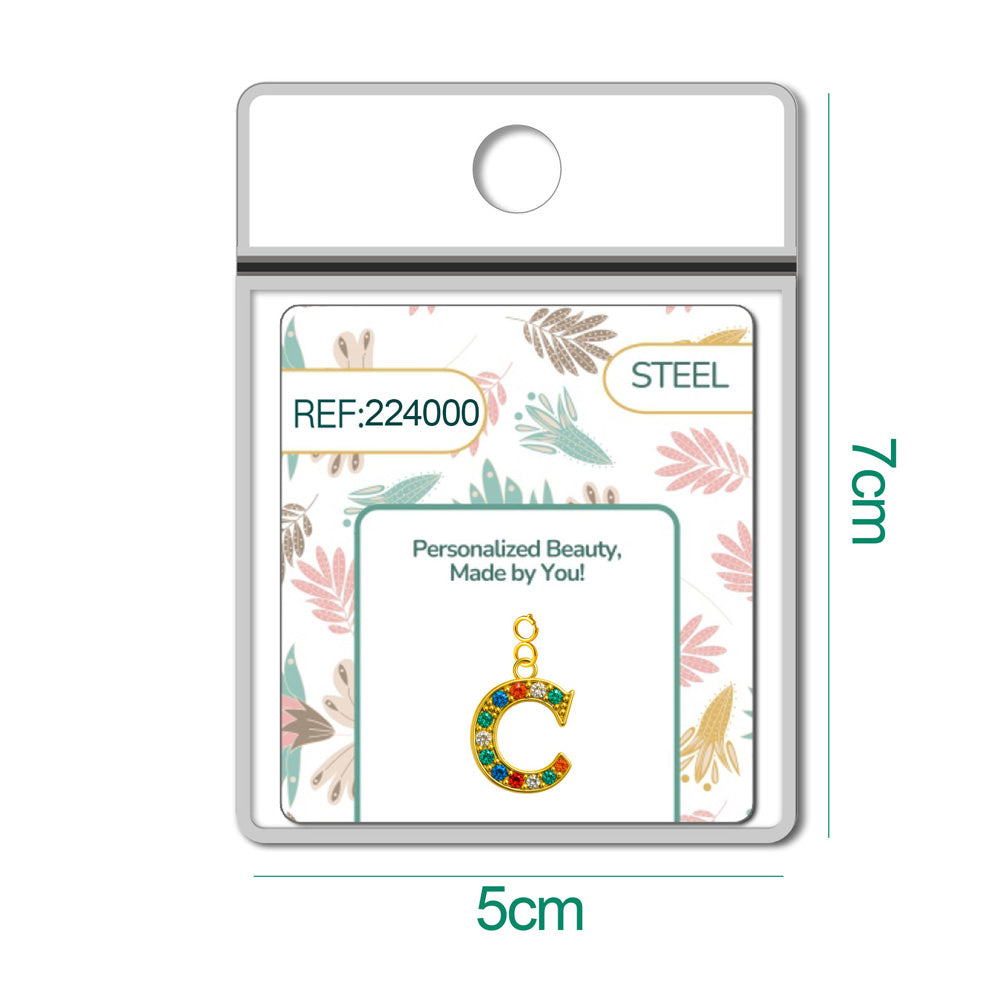 CHARM de Letra C Acero color Dorado con Circonita-con Cierre
