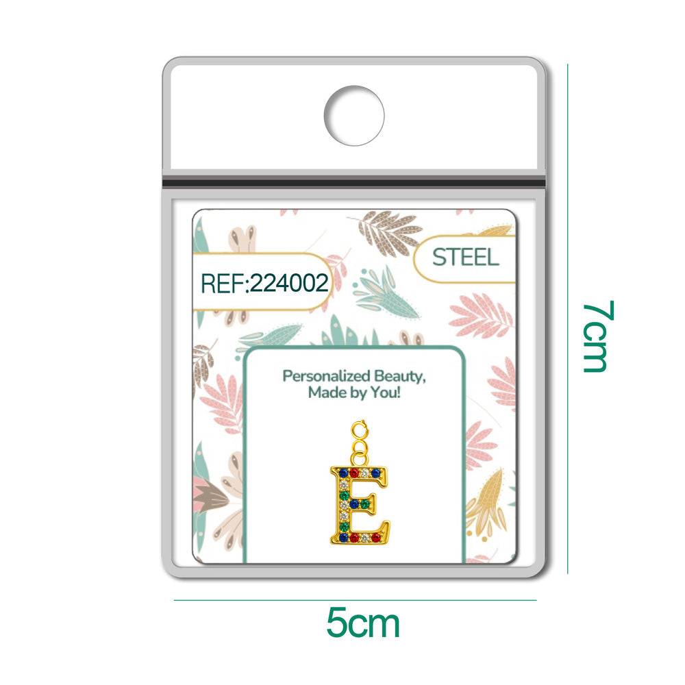 CHARM de Letra E Acero color Dorado con Circonita-con Cierre