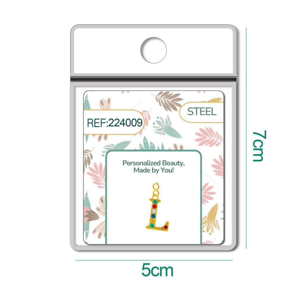 CHARM de Letra L Acero color Dorado con Circonita-con Cierre