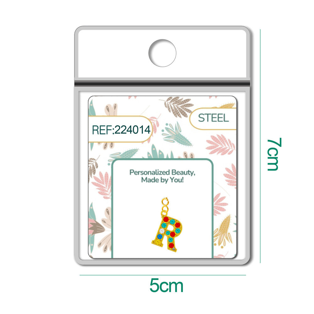 CHARM de Letra R Acero color Dorado con Circonita-con Cierre