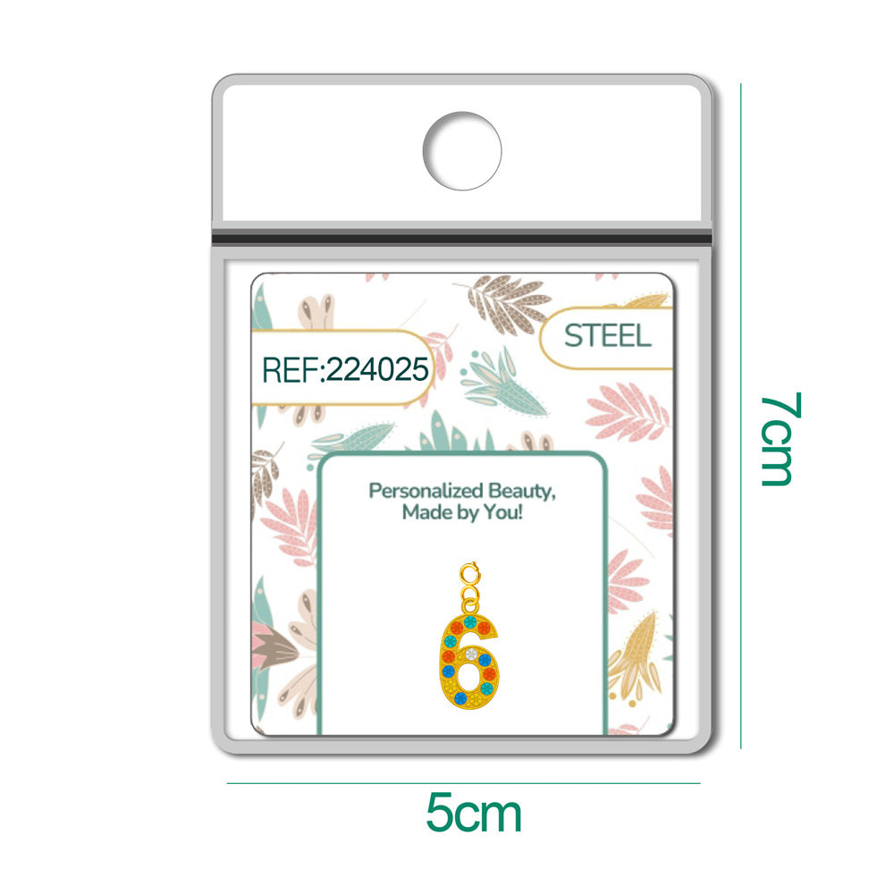 CHARM de Número 6 Acero color Dorado con Circonita-con Cierre