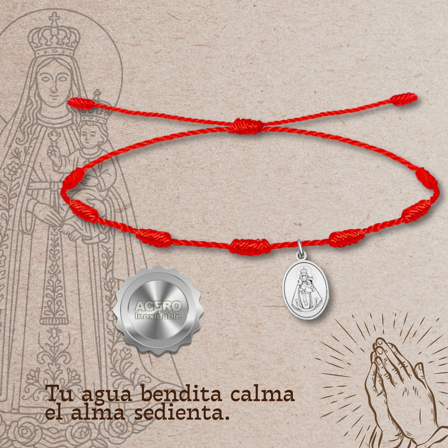 Pulsera 7 nudos con Virgen de la Fuensanta Acero Plateado