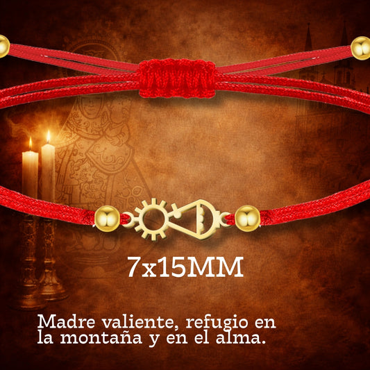 Pulsera Virgen de Covadonga Hilo Rojo en Acero Dorado