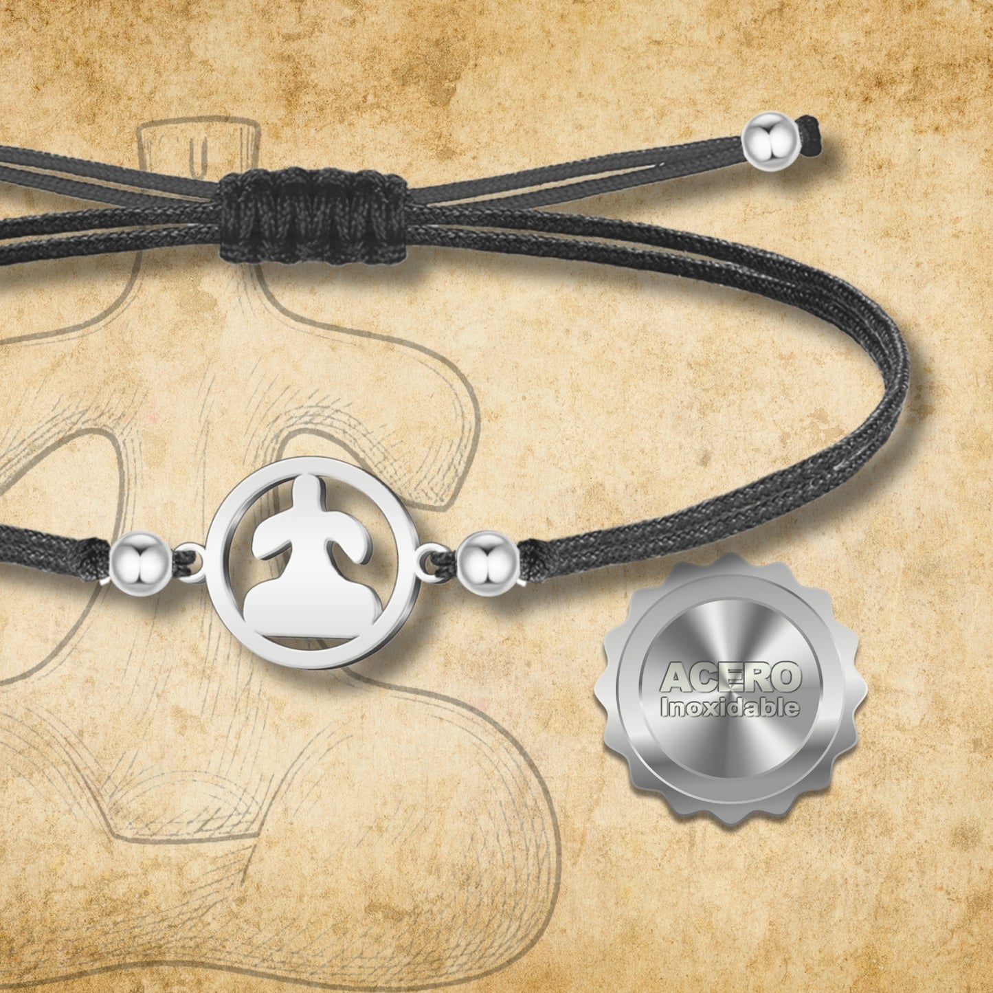 Pulsera Hilo Con Idolo de Tarra Acero Plateado