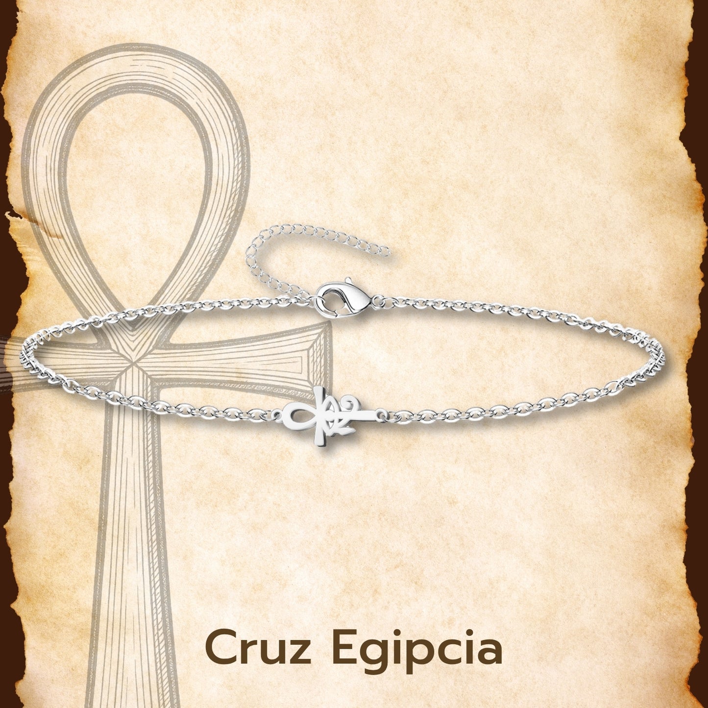 Pulsera Cruz Egipcia con Ojo Acero inoxidable color Plateado