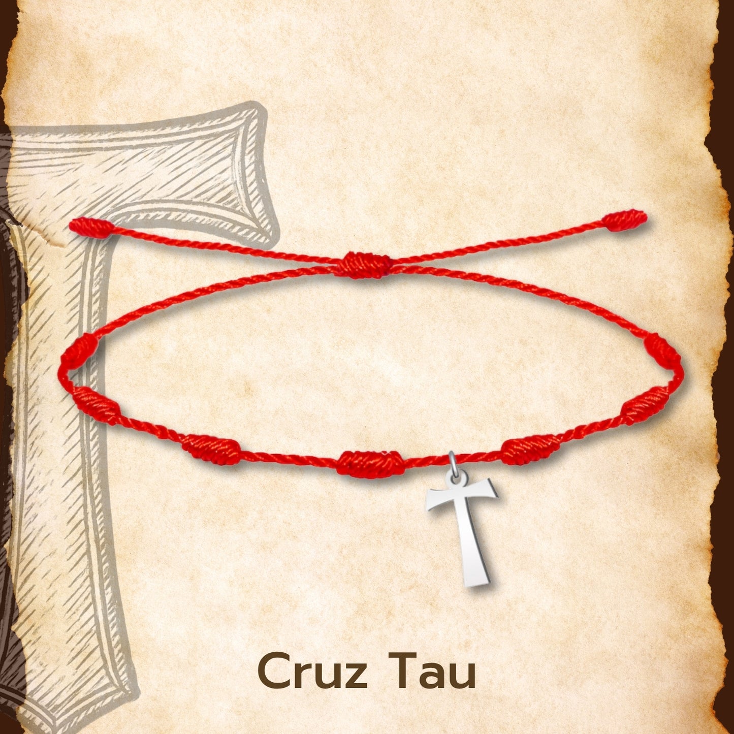 Pulsera 7 Nudos con Cruz de Tau color Plateado