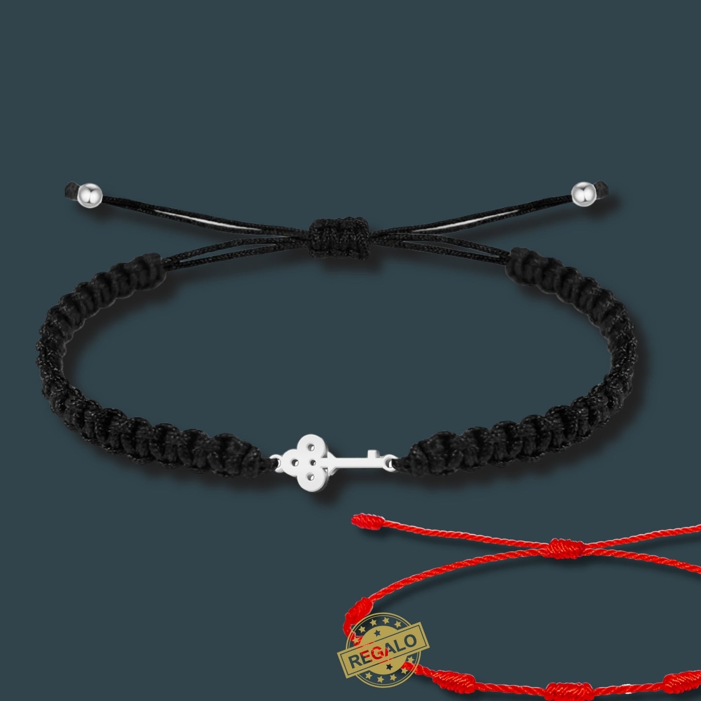 ✨Pulsera de Hilo Trenzado Hecha a Mano 🧵 con Amuleto de Suerte y Protección 🍀 Acero Inoxidable 💎 ¡Incluye Pulsera 7 Nudos de Regalo! 🎁