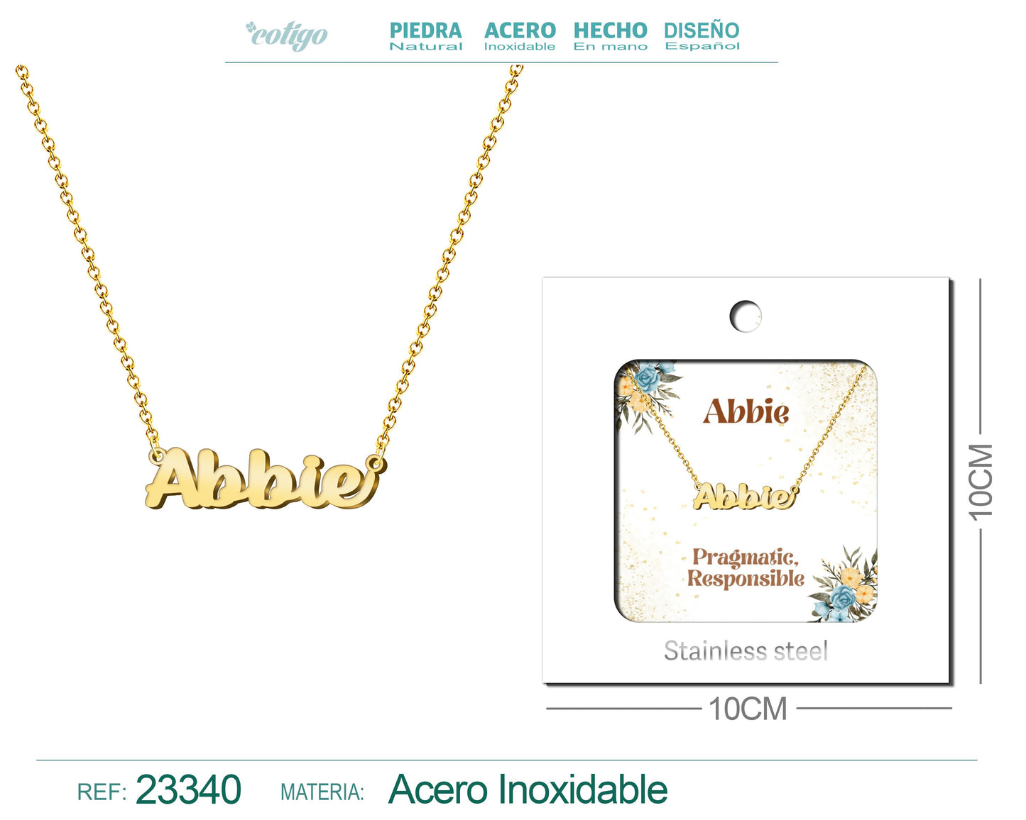Collar Nombre Ingles Abbie Acero con Sobre
