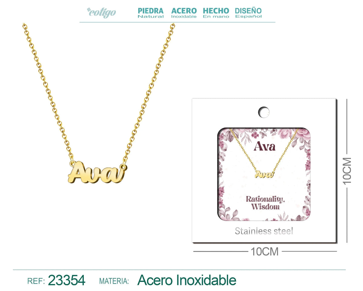 Collar dorado con nombre Ava diseño corto minimalista y acabado brillante