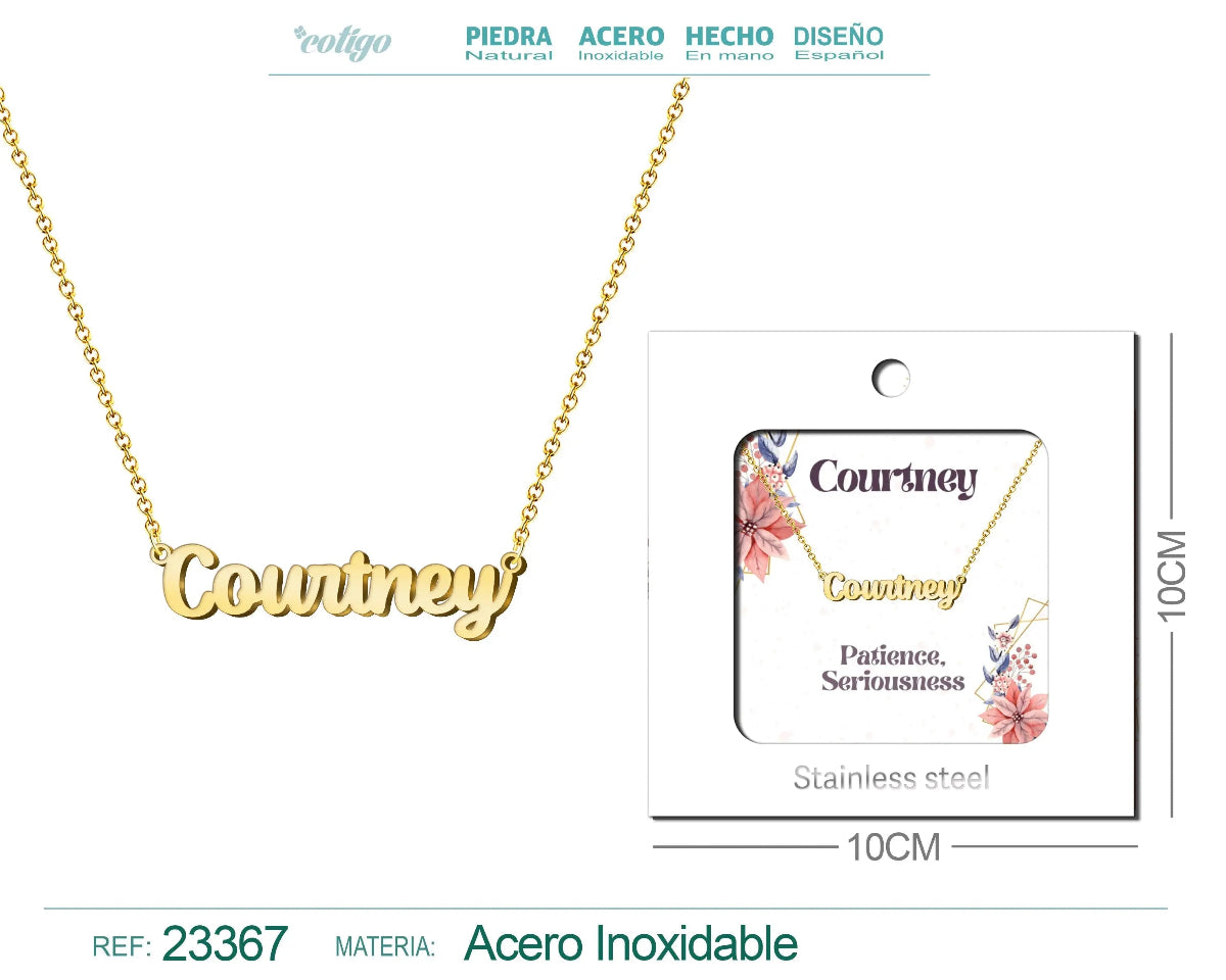 Collar dorado con nombre Courtney escrito en inglés diseño moderno y acabado brillante