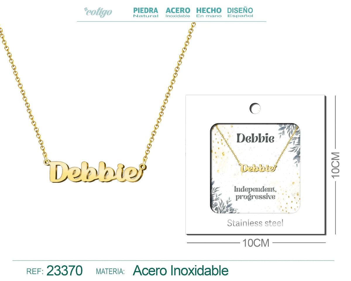 Collar dorado con nombre Debbie escrito en inglés diseño casual y acabado brillante