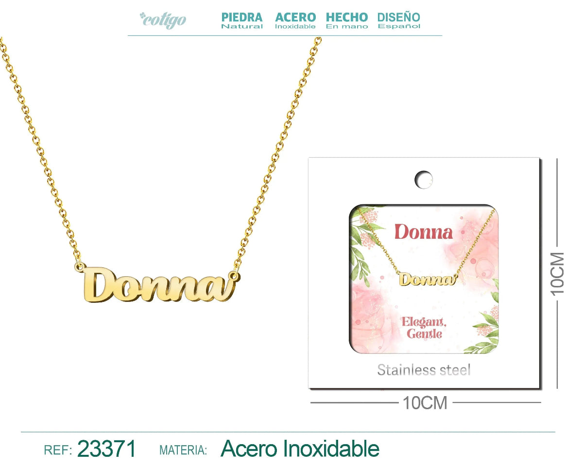 Collar dorado con nombre Donna escrito en inglés diseño clásico y acabado brillante
