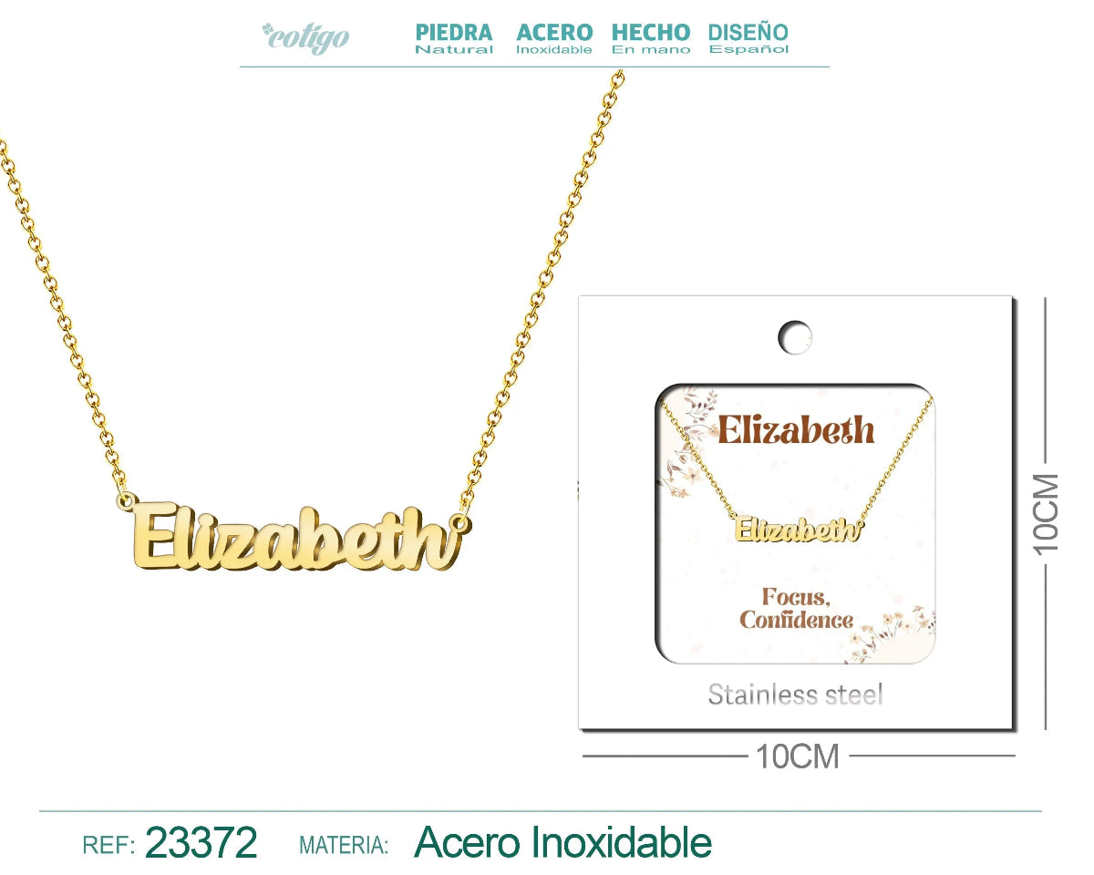 Collar dorado con nombre Elizabeth diseño clásico real y acabado brillante