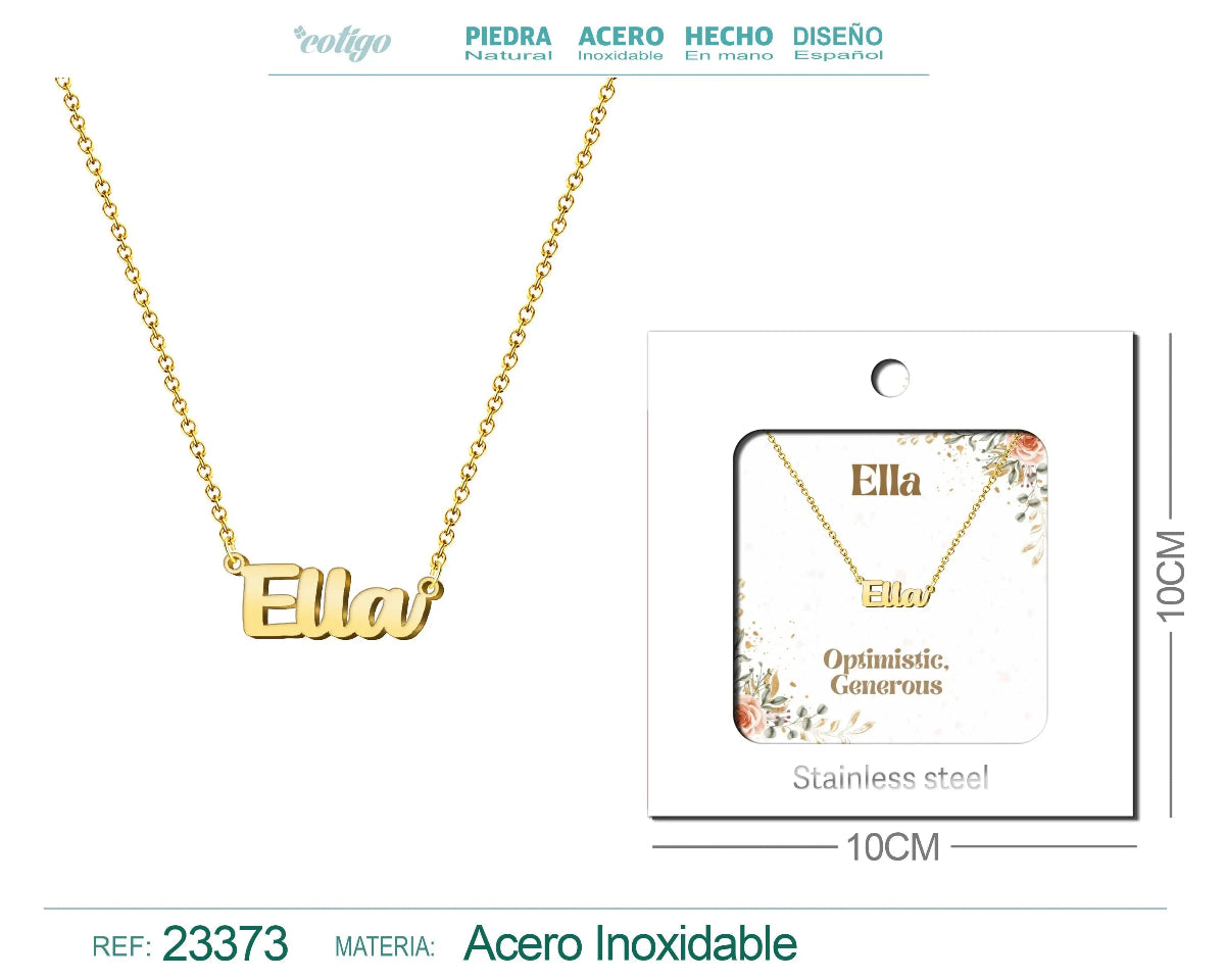 Collar dorado con nombre Ella diseño minimalista romántico y acabado brillante
