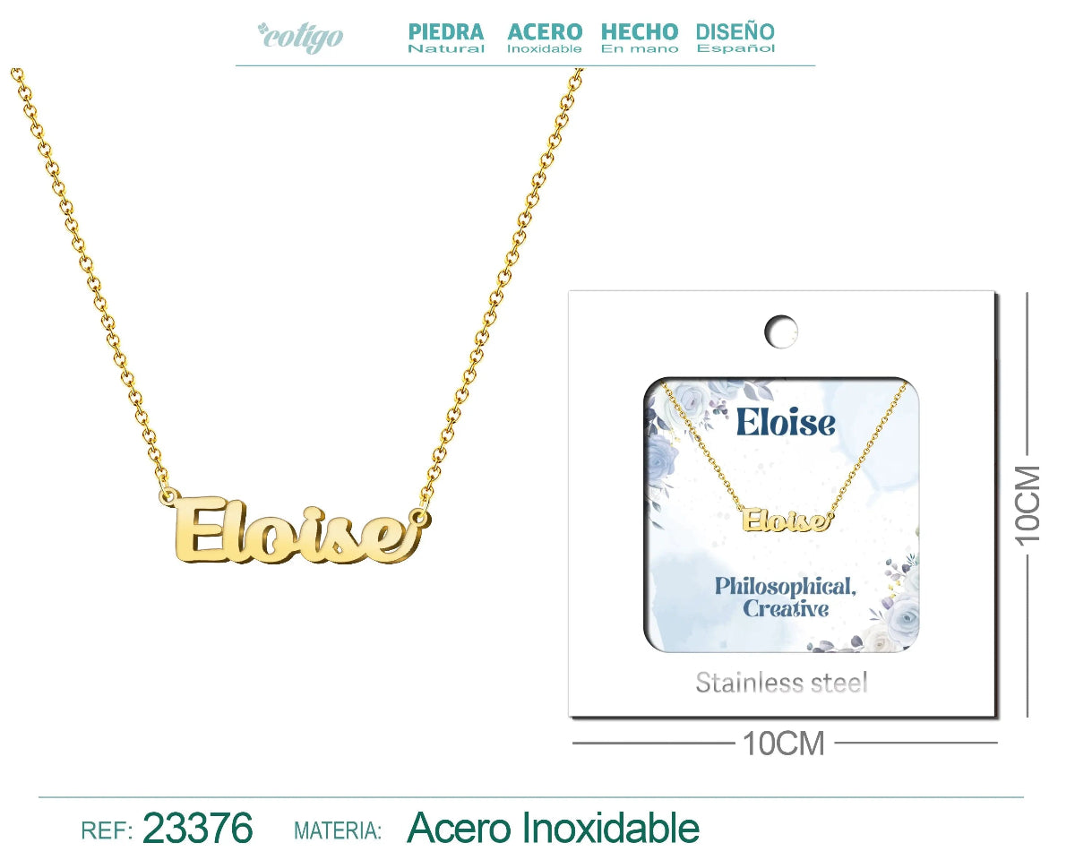 Collar dorado con nombre Eloise escrito en inglés diseño vintage y acabado brillante