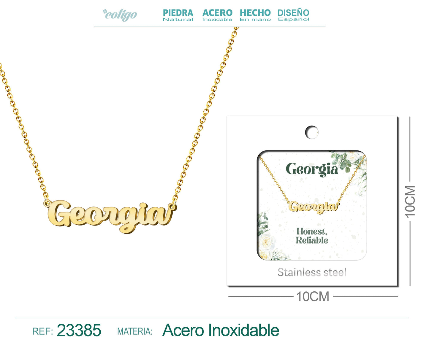 Collar Nombre Ingles Georgia Acero con Sobre
