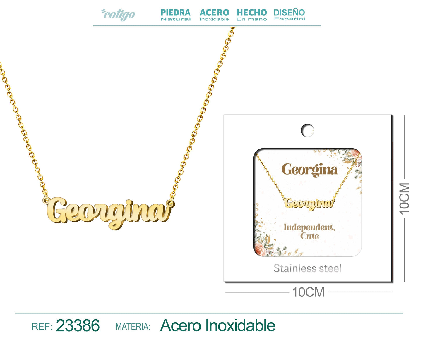 Collar Nombre Ingles Georgina Acero con Sobre