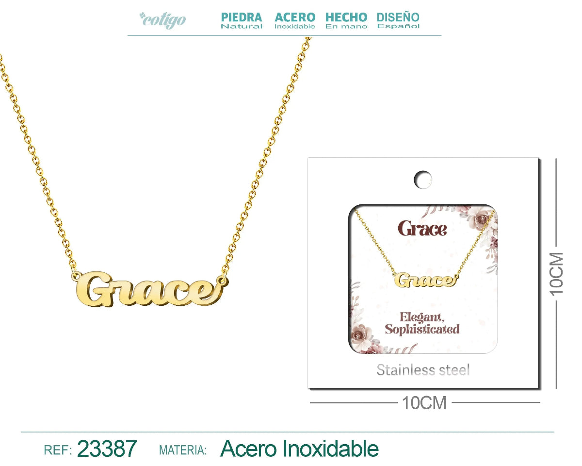 Collar dorado con nombre Grace escrito en inglés diseño elegante y acabado brillante