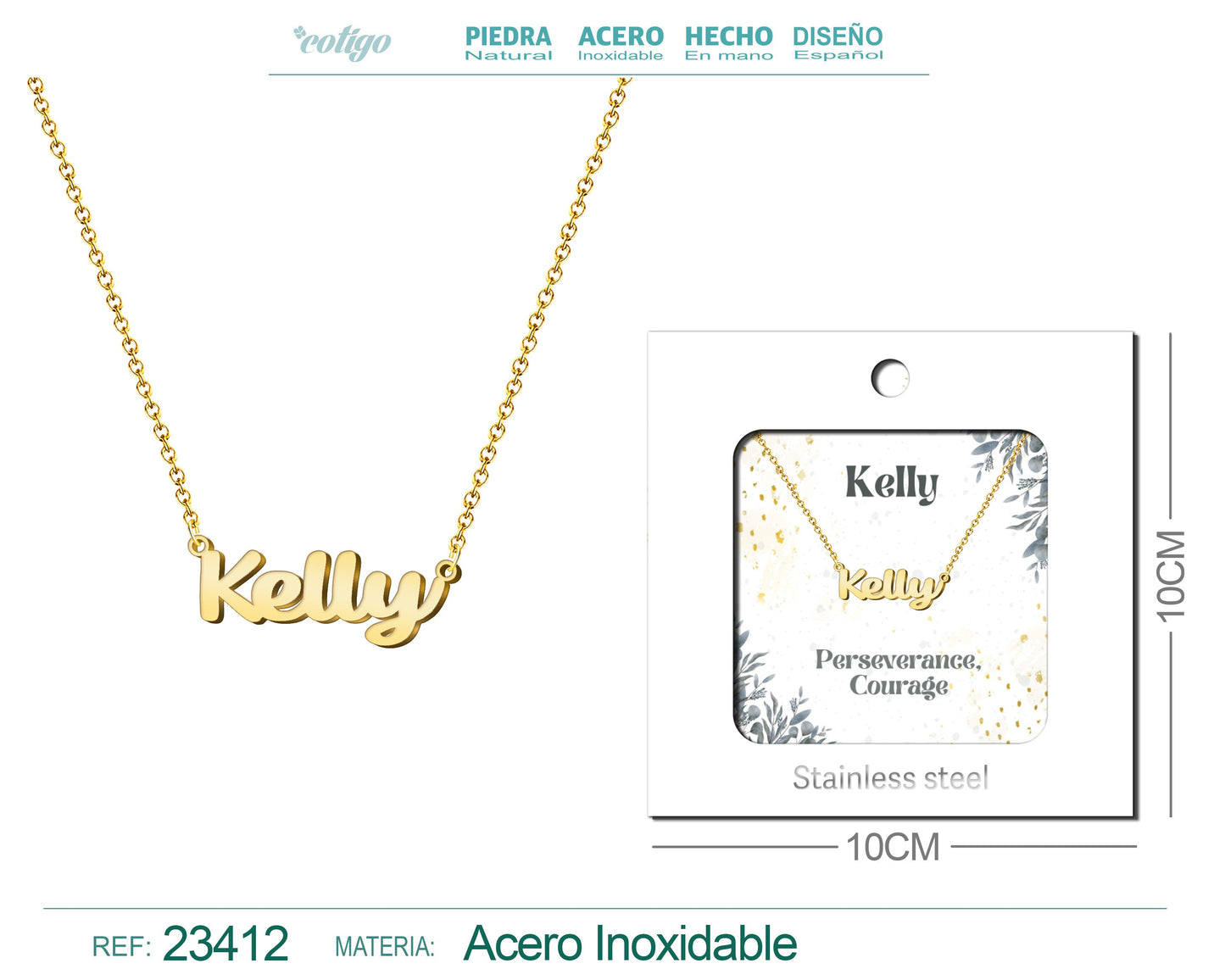 Collar Nombre Ingles Kelly Acero con Sobre