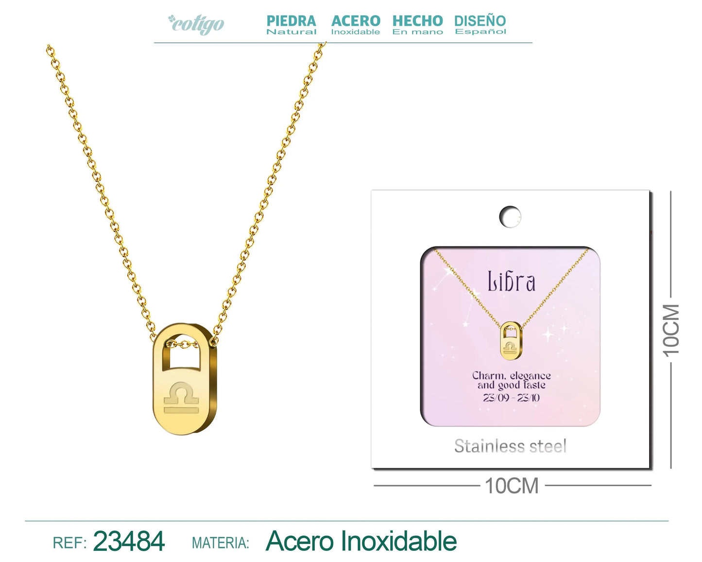 Collar Zodiaco Ingles Libra Acero con Sobre - cotigo