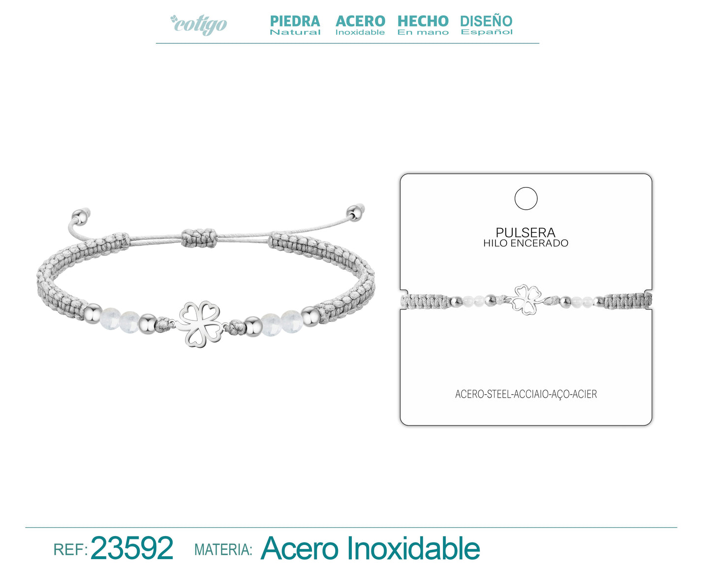 Pulsera Hilo Encerado Blanco con Colgante