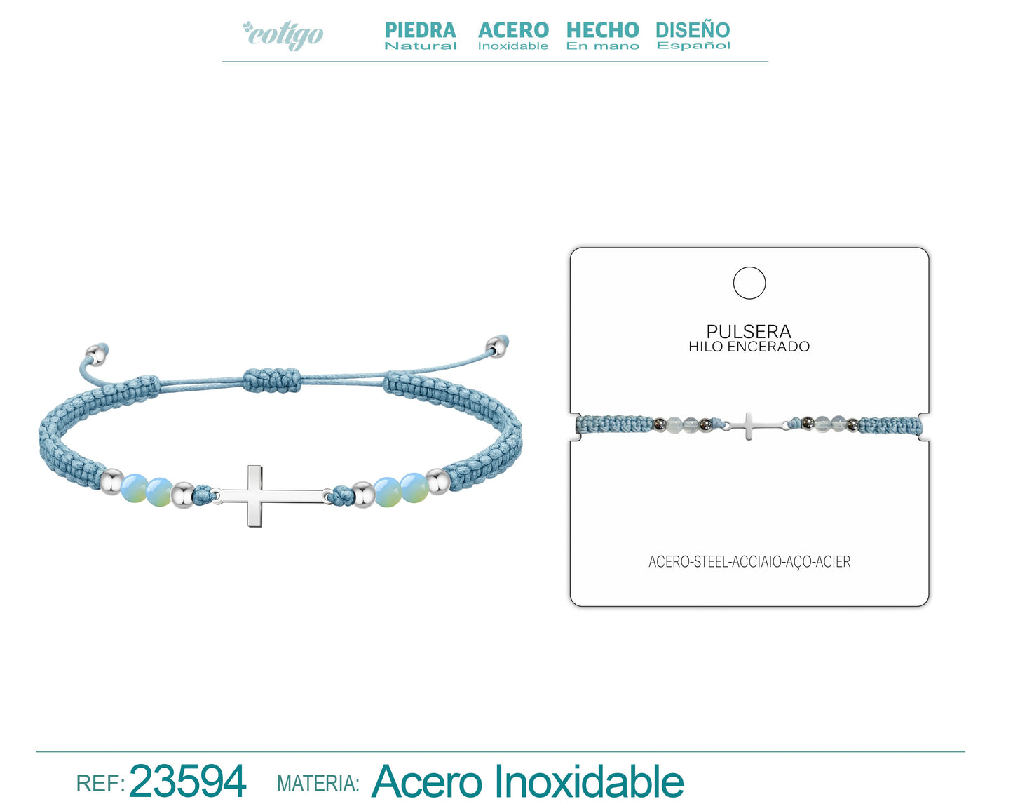 Pulsera Hilo Encerado Azul con Colgante