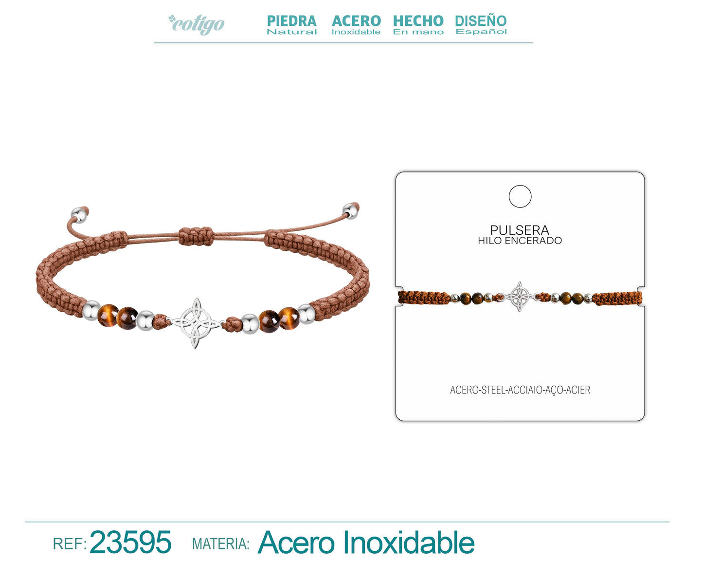 Pulsera Hilo Encerado Marrón con Colgante