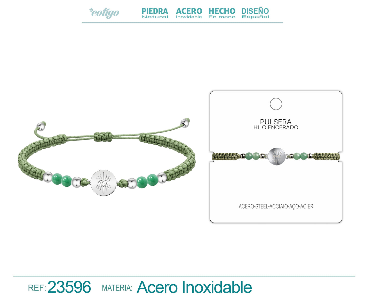 Pulsera Hilo Encerado Verde con Colgante