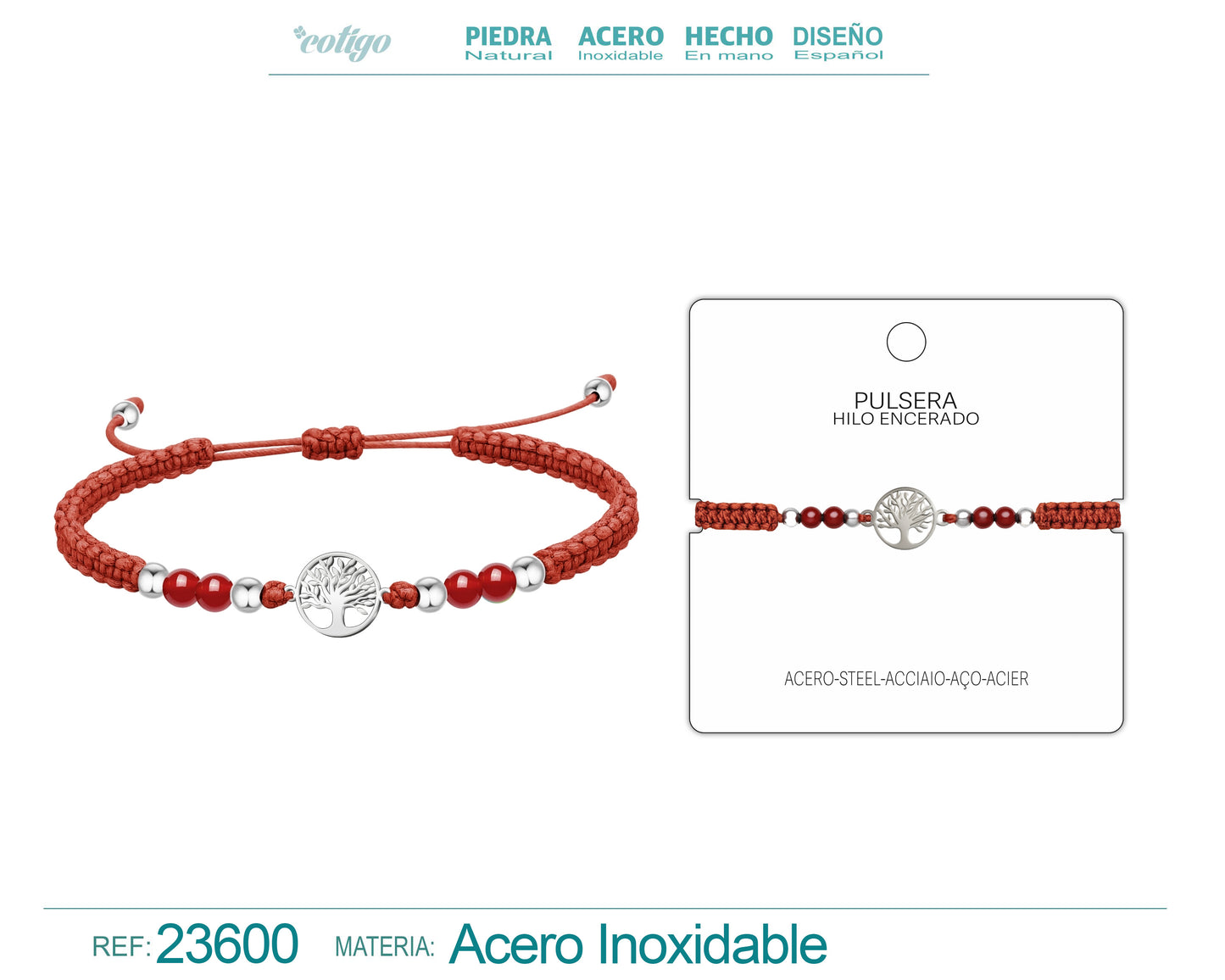 Pulsera Hilo Encerado Rojo con Colgante de Árbol de la Vida