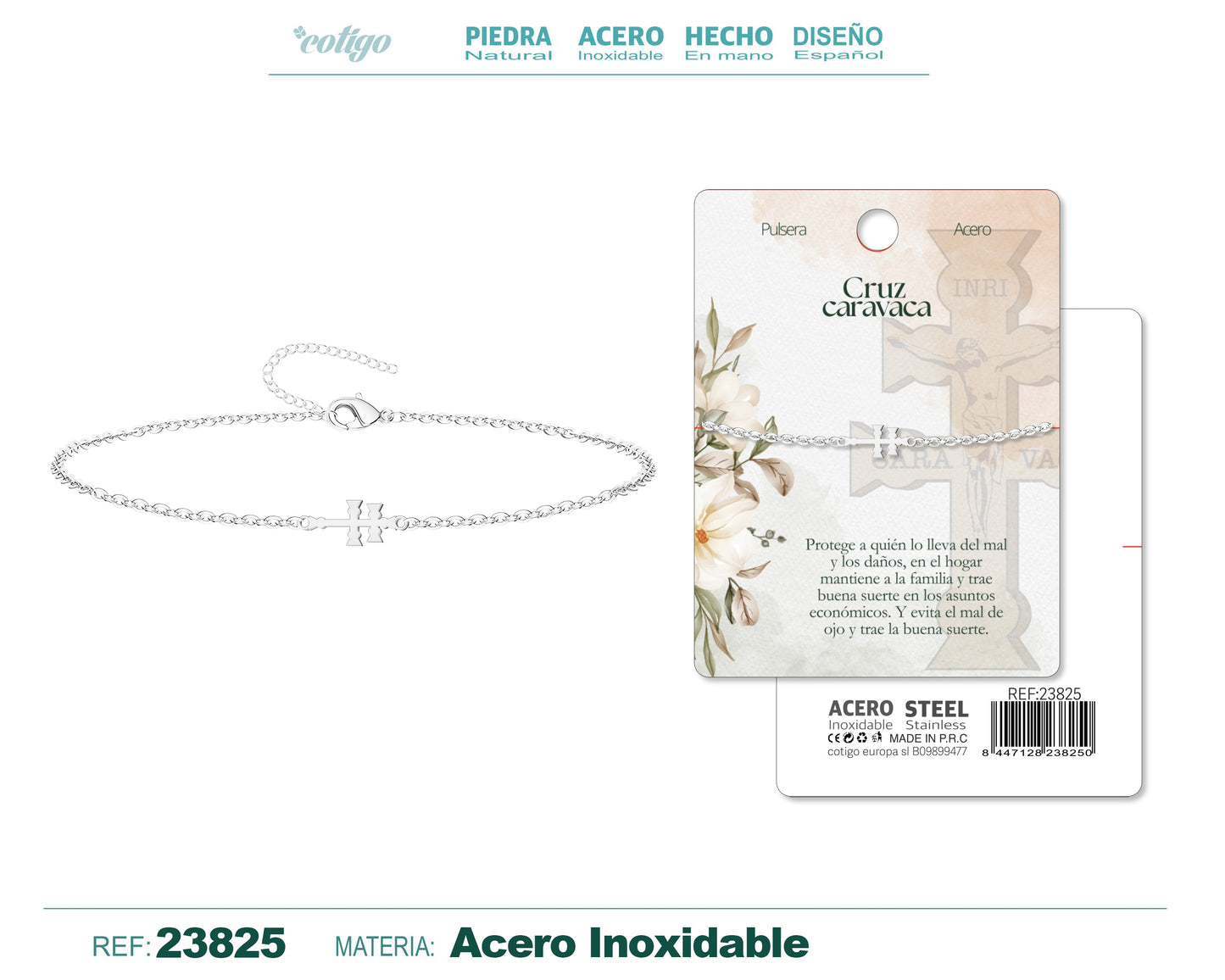 Pulsera Cruz Caravaca Acero Color Plateado