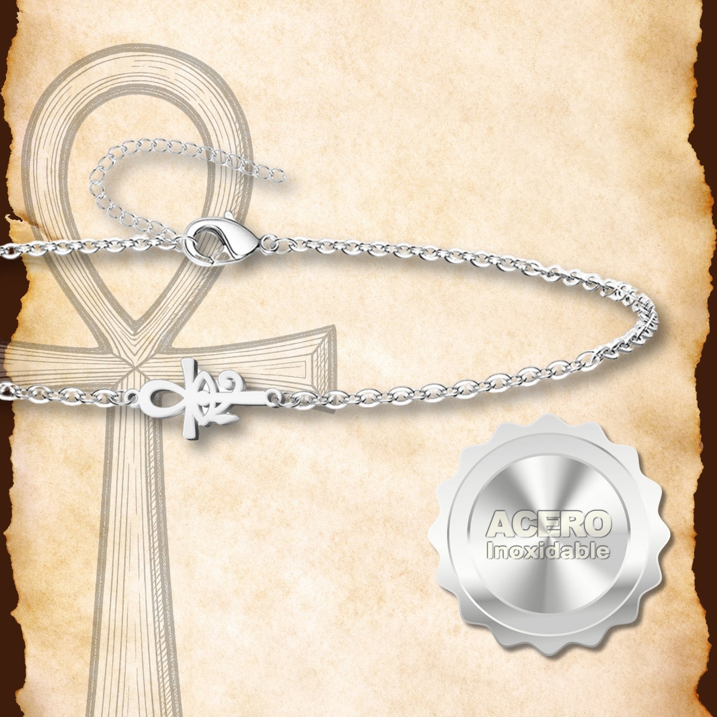 Pulsera Cruz Egipcia con Ojo Acero inoxidable color Plateado