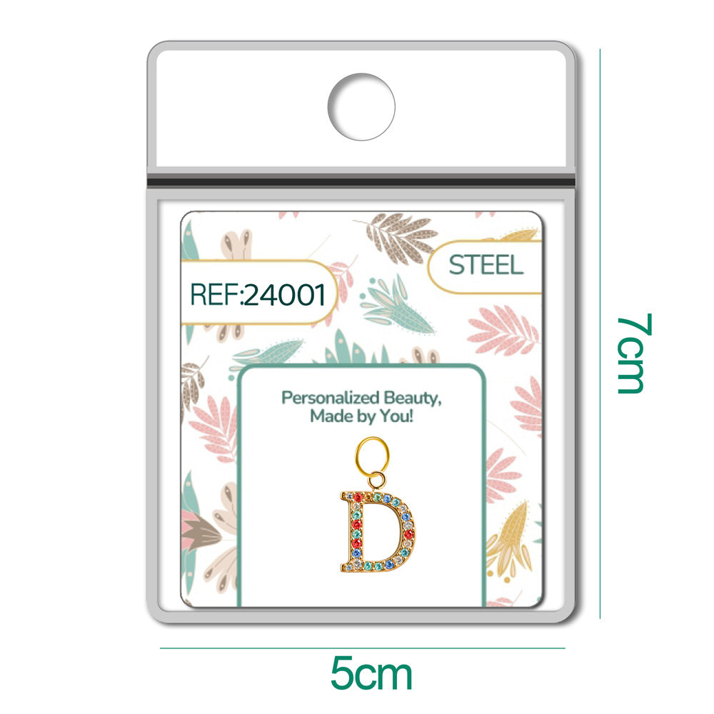 CHARM de Letra D Acero color Dorado con Circonita