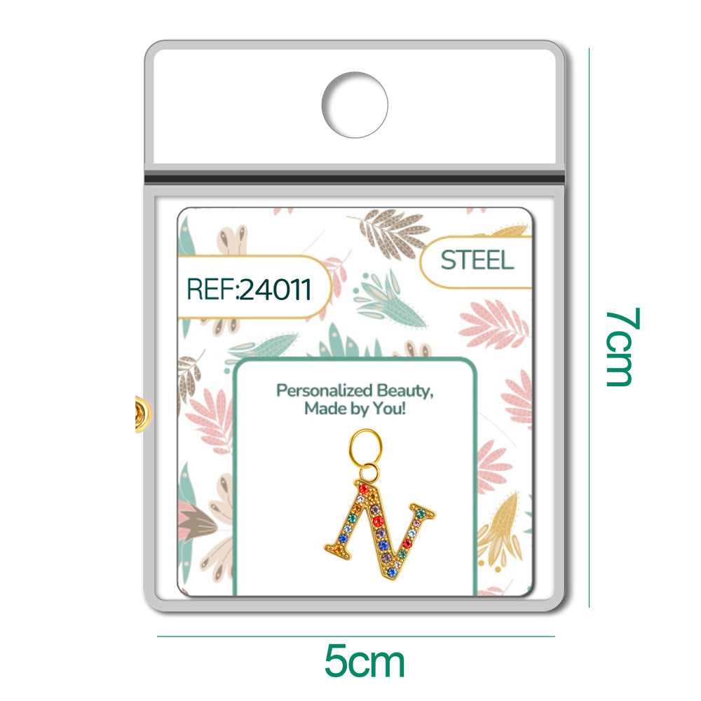 CHARM de Letra N Acero color Dorado con Circonita