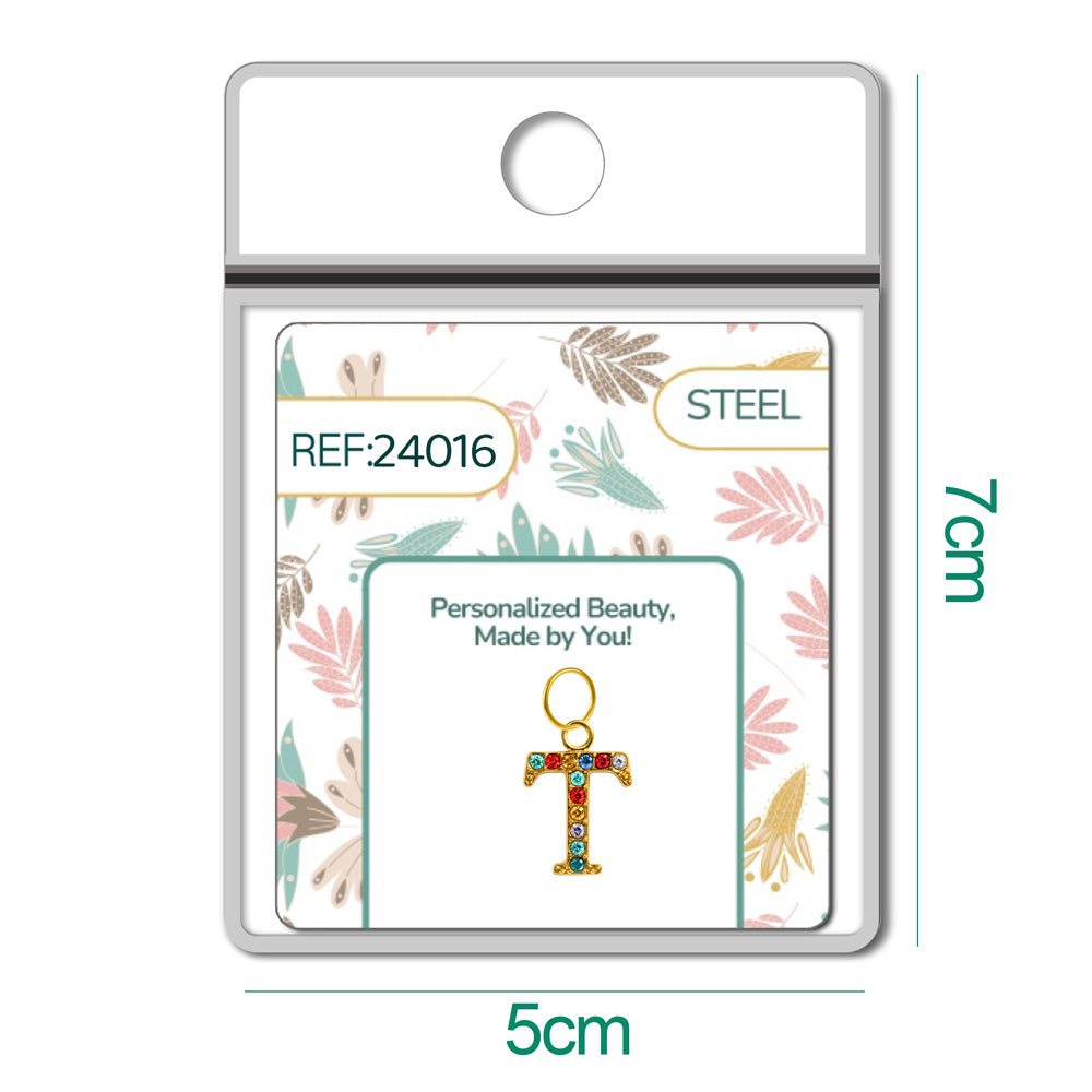 CHARM de Letra T Acero color Dorado con Circonita