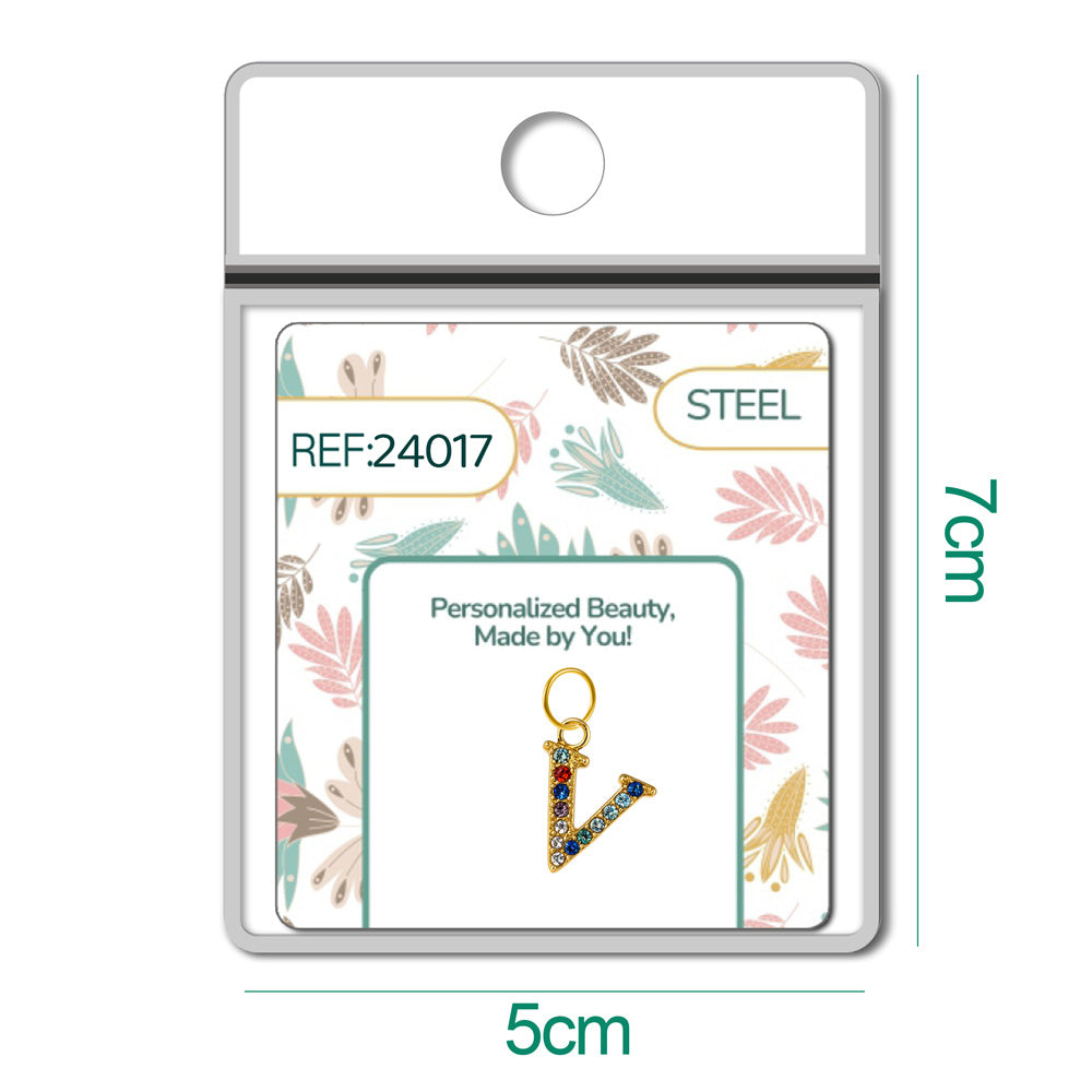 CHARM de Letra V Acero color Dorado con Circonita