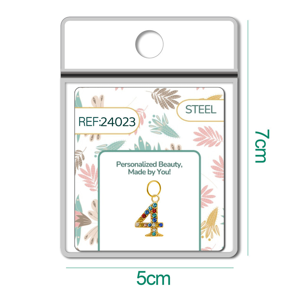 CHARM de Número 4 Acero color Dorado con Circonita