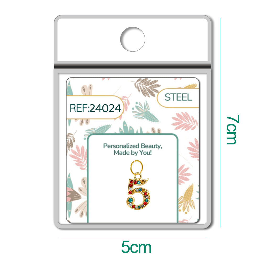 CHARM de Número 5 Acero color Dorado con Circonita