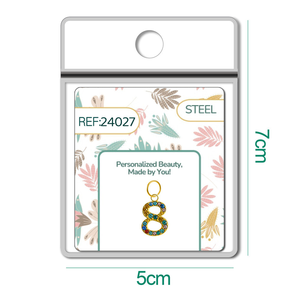 CHARM de Número 8 Acero color Dorado con Circonita