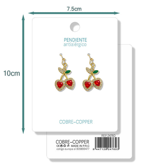 Pendientes de Frutas Fresas con Circonitas