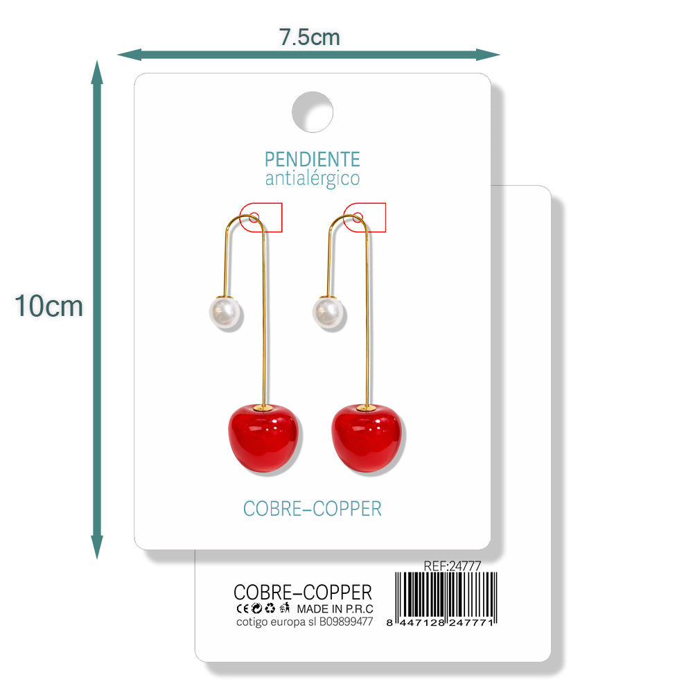 Pendientes Con Frutas Cerezas y Perla